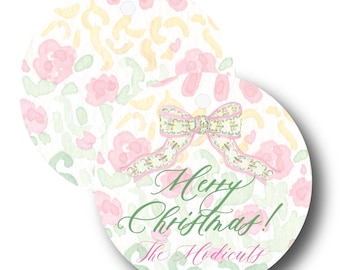 Pink & Grün Chinoiserie Circle Geschenkanhänger | Weihnachtsgeschenkanhänger