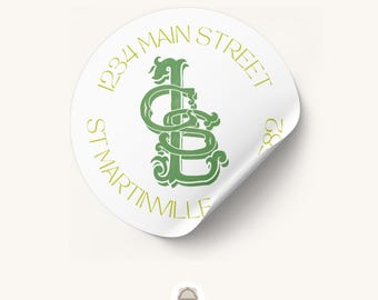 Return Address Stickers | 1.75” Round | Sets of 48 | Custom Personalized Watercolor Monogram | Luxe Print by Belle Blanc Papetier