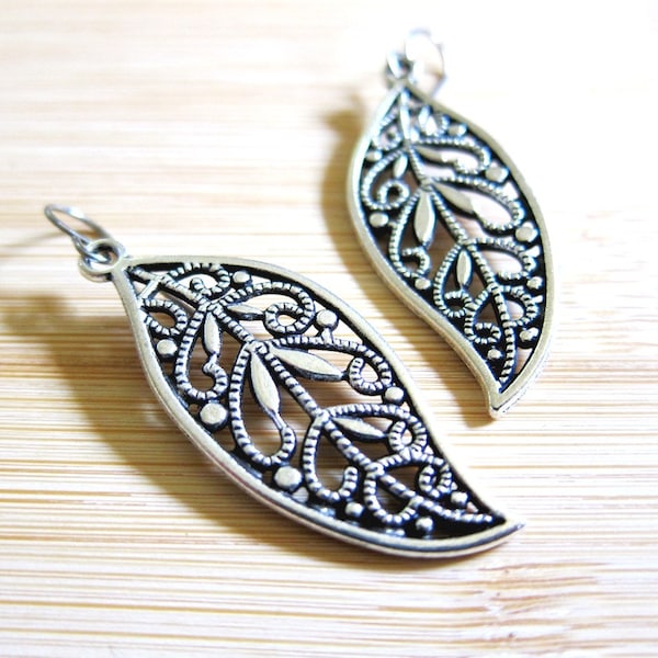 Leaf Bali Style Earrings Silver Plate