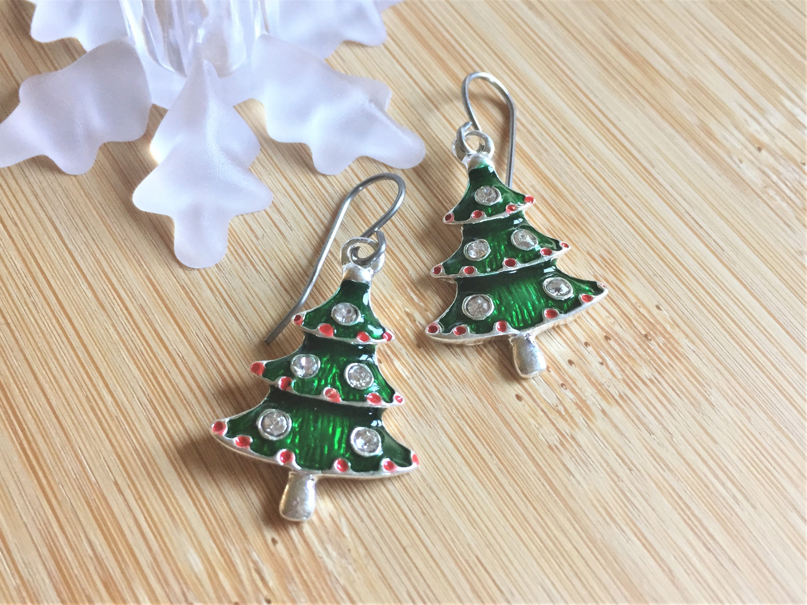 Pewter Filigree Christmas Tree Earrings on Sterling Silver Earring