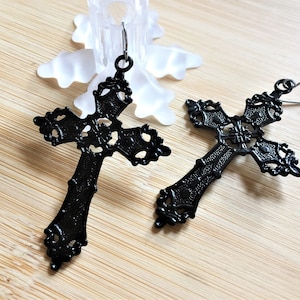 Gothic Black Cross Earrings image 1