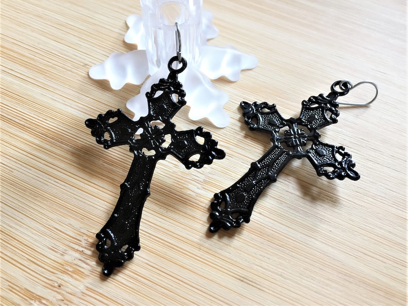 Gothic Black Cross Earrings image 1