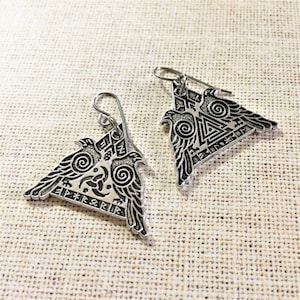 Viking Twin Raven Horn of Triskelion Valknut Knot Earringsi