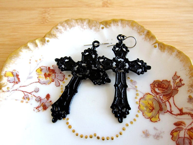Gothic Black Cross Earrings image 2