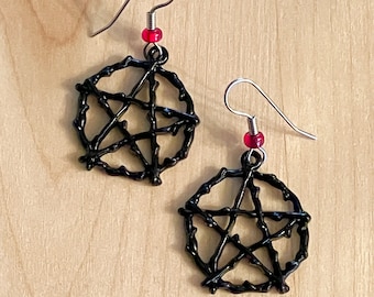 Star Pentagram Black Enamel Vine Earrings