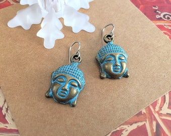 Buddha Earrings Turquoise Hand Painted