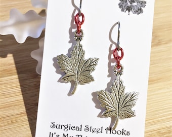 Canada Day Canadian Maple Leaf Earrings Red Chain