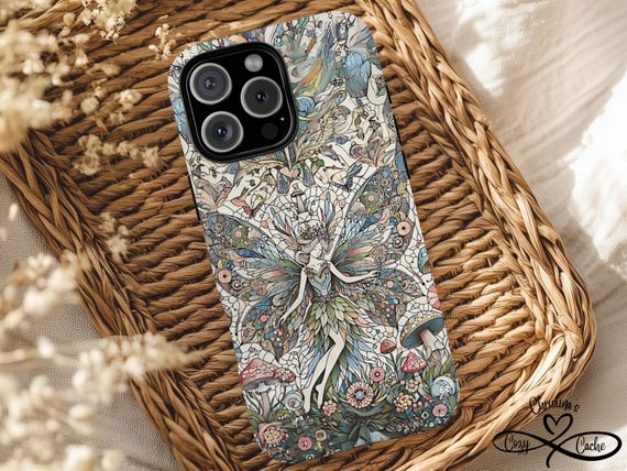 Enchanted Forest Fairycore Stained Glass Effect Phone Case, Botanical Cottagecore, Magical Nature Aesthetic, iPhone 16 15 14 Pro Max Plus