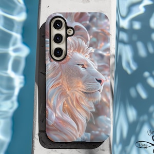 Luxury Iridescent Lion Phone Case, Lion Lovers Gift, Animal Art, Holographic Design, Samsung Galaxy Phone Case, S25 S24 S23 Plus Ultra