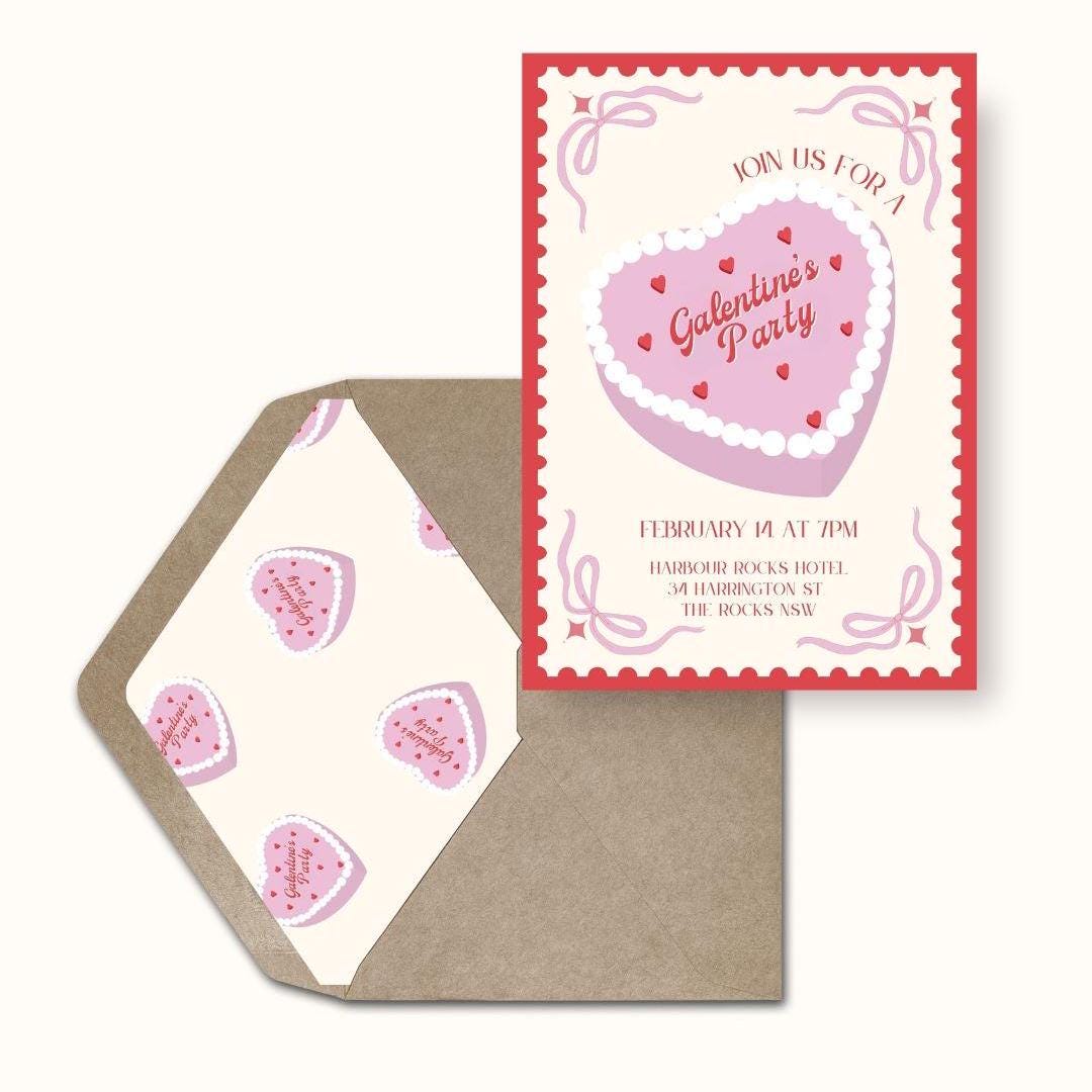 Cake Galentine's Day Party Invitation Editable Canva Template Pink Cake Cake Galentine's Day Party Invitation Editable Canva Template Pink Cake