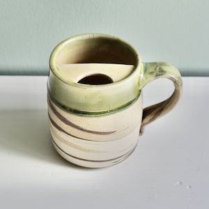 Pottery moustache mug,Mustache protector, right handed mug,Clay Beer Stein,white mug, medium mug,Cup for men, large handle mug