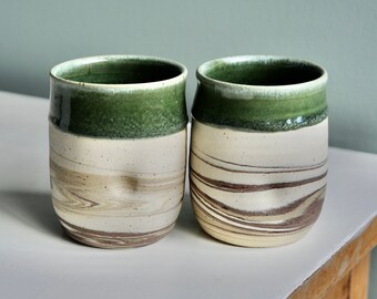 Pottery Yunomi,layered clay cups,cups no handle,Agate ware cups, whiskey tumbler,striped clay mugs, swirled clay cups, wabi sabi cups