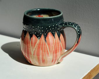 Large pottery mug,Clay coffee mug,tea lovers gift,Spring bloom mug, 14 oz clay mug, gift for housewarming