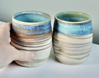 SET OF 2,Wedding Pottery,Couple gift,ceramic tumblers,clay tea cups,set of clay cups, wheel thrown, set of two, yunomi cups, thumbprint cups