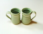 Espresso cups,2 stoneware teacups,2 pottery cups,two pottery mugs,espresso mug,small cup handle,pair of cups,ceramic mugs,green mugs cups