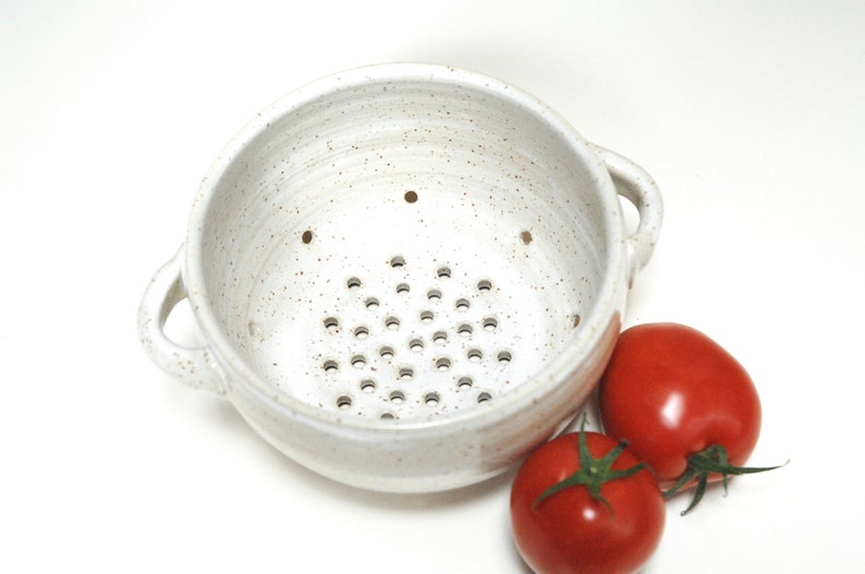 Clay Colander,Neutral Berry Bowl, white pottery, pottery sieve,ceramic strainer,clay colander,berry bowl,clay harvest bowl,kitchen ware image 9