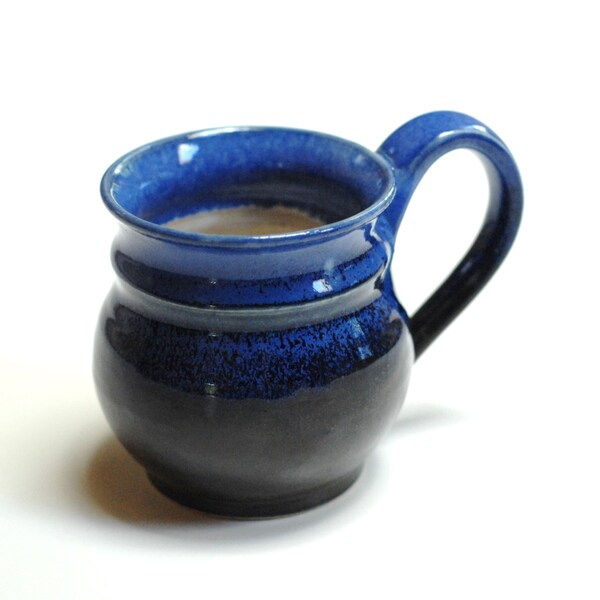 Blue pottery mug,blue clay teacup,clay coffee mug,blue black mug,blue ceramic cup,stoneware mug,blue coffee cup,wheel thrown cup