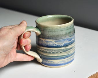 Taza para amantes del océano, taza para marineros, taza de café grande, océano y mar, taza de café de marinero, taza de arcilla mixta, taza hecha con rueda, regalo para naturalistas
