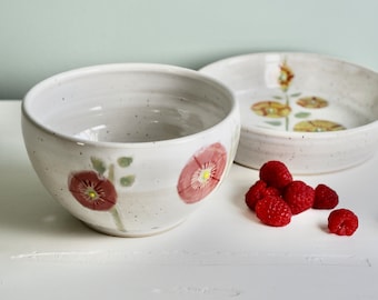 Clay colander and plate,Mothers gift, set of two,Ceramic sieve,clay berry bowl,stoneware colander,kitchen accessory,white clay bowl