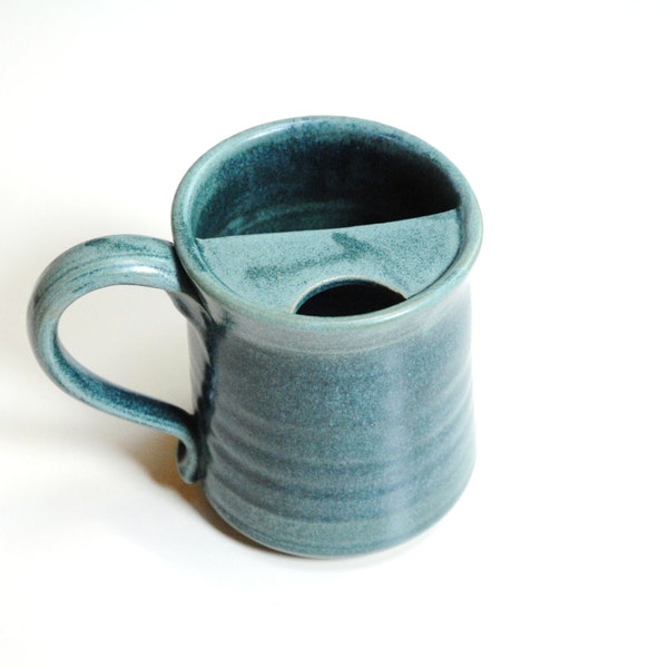 Custom for Alever,Lefty mustache mug,Large coffee mug,teal pottery mug,Left handed mug,beer stein,large tankard,Mug for men,