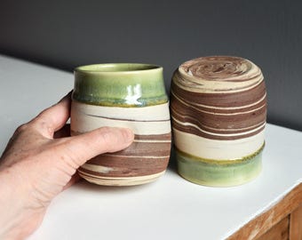 Twin pottery mugs, striped pottery,Gifts for him,For the wine lover,ceramic mugs,pottery tea cups,set of two yunomi,mocktail cups