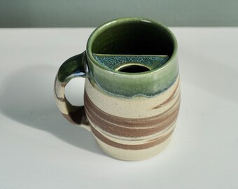 Pottery stein,Ceramic mustache mug,Lefty mug, moustache protector, Father's gift, left handed gift