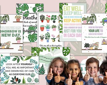 Positive Mental Health Posters Pack | Botanical-Themed Inspirational Wall Art | Printable Affirmation & Motivational Quotes Decor
