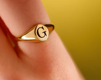 Custom Initial Signet Ring: Personalized Minimalist Gold, Silver or Rose Gold Letter Gift