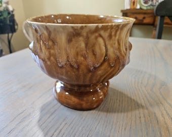 Vintage McCoy Woodland Mushroom Planter Brown Drip Glaze — Unmarked Pottery, Rustic Ceramic Indoor Planter