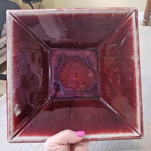 Handmade John Shedd Red Square Pottery Platter - Signed Ceramic Serving Dish, Free US Shipping
