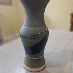 Signed Alfadom Red Clay Vase - Partial Green / Blue Glaze, Vintage Studio Pottery, Free US Shipping