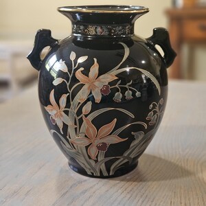 Vintage Fine China of Japan Vase | Black Ceramic Floral Vase