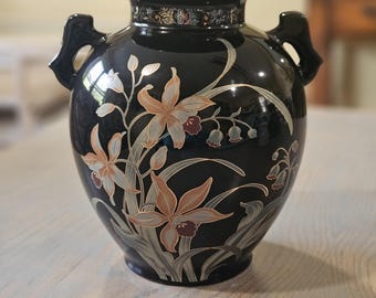 Vintage Fine China of Japan Vase | Black Ceramic Floral Vase