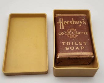 Vintage Hershey's cacaoboter toiletzeep, ongeopend met plastic behuizing, jaren 40