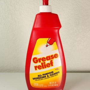 Desengrasante líquido multiusos Dow Grease Relief, color rojo, año 1989, ~ 35% lleno