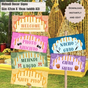 Mehndi Decor Sign as a Indian Wedding Welcome Sign, Dholki Sign, Mehndi Sign, Haldi Sign, Desi Wedding Decor, Colourful Signs.