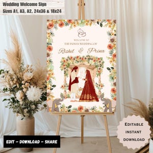 Bride and Groom Indian Wedding Welcome Sign Template, Indian Wedding Decor, Indian Wedding Sign, Indian wedding Welcome Signs, Mandap sign