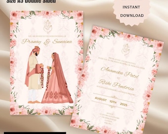 Floral Indian Wedding Invitation, Hindu Wedding Invitation, Nikkah Invitation, Muslim Wedding Invitation, Gujarati Wedding Invite, Template.