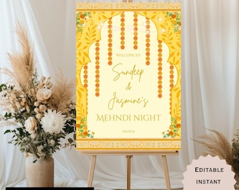 Yellow Mehndi Welcome Sign, Mehndi sign, Haldi Sign, Sangeet welcome sign, Dholki Sign, Haldi Welcome Sign, Indian Wedding Welcome Sign.