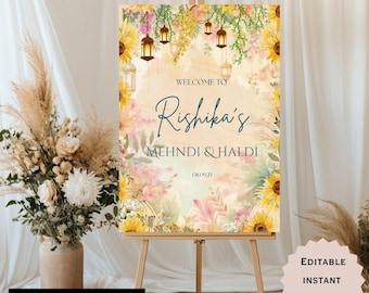 Bright Mehndi Welcome Sign, Mehndi sign and Haldi Sign, Sangeet welcome sign, Dholki Sign, Haldi Welcome Sign, Indian Wedding Welcome Sign.