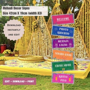 Mehndi Decor Sign as a Indian Wedding Welcome Sign, Dholki Sign, Mehndi Sign, Haldi Sign, Desi Wedding Decor, Colourful Signs.