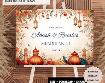 Mehndi Wedding Welcome Sign, Mehndi sign, Haldi Sign, Sangeet welcome sign, Dholki Sign, Haldi Welcome Sign, Indian Wedding Welcome Sign.