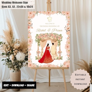 Indian Wedding Welcome Sign Template, Indian Wedding Decor, Indian Wedding Sign, Indian wedding Welcome Signs, Welcome sign.