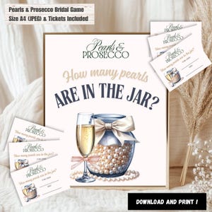 Pearls and Prosecco Bridal Shower Game, Fun Shower Decor, How Many Pearls Are There In The Jar Sign, Canva JPEG And PDF A4