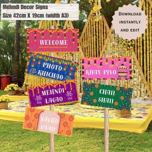 Mehndi Decor Sign as a Indian Wedding Welcome Sign, Dholki Sign, Mehndi Sign, Haldi Sign, Desi Wedding Decor, Colourful Signs.
