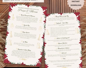 Hindu Wedding Program & Indian Wedding Program, Gujarati Wedding Program, Indian Wedding Guide, Hindu Wedding Ceremony  Editable Template.