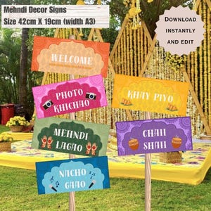 Mehndi Decor Sign as a Indian Wedding Welcome Sign, Dholki Sign, Mehndi Sign, Haldi Sign, Desi Wedding Decor, Colourful Signs.