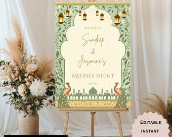 Sage Mehndi Welcome Sign, Mehndi sign, Haldi Sign, Sangeet welcome sign, Dholki Sign, Haldi Welcome Sign, Indian Wedding Welcome Sign.