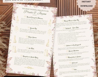 Hindu Wedding Program & Indian Wedding Program, Gujarati Wedding Program, Indian Wedding Guide, Hindu Wedding Ceremony Editable template
