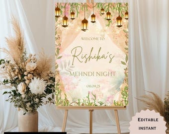 Bright Mehndi Welcome Sign, Mehndi sign and Haldi Sign, Sangeet welcome sign, Dholki Sign, Haldi Welcome Sign, Indian Wedding Welcome Sign.